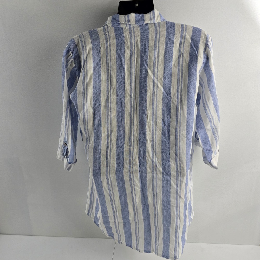 Viola Borghi Blue White‎ Striped Linen Button Down Shirt Made in Italy Size M - Picture 2 of 7